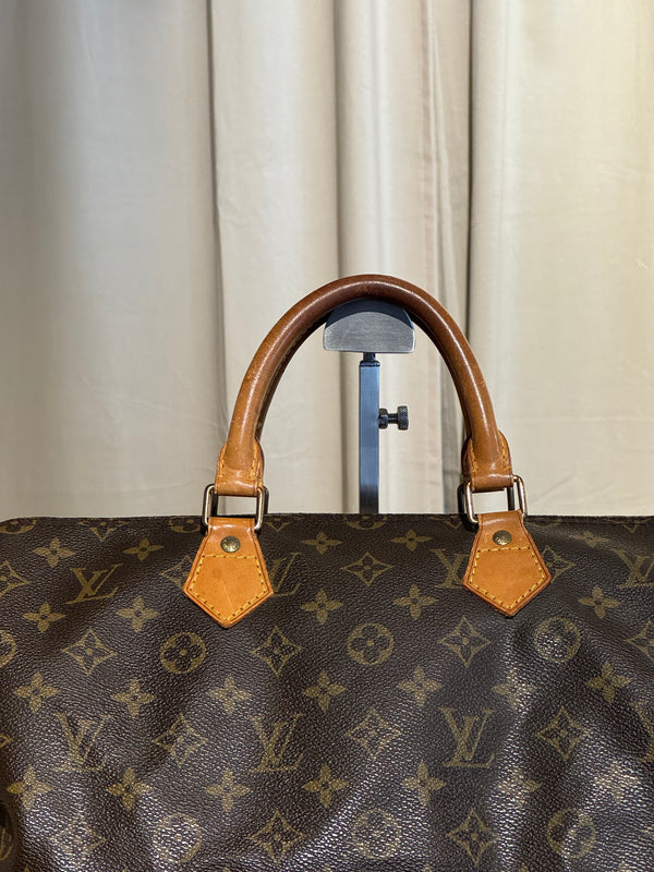 Louis Vuitton Vintage Speedy 35 Monogram Canvas Boston Bag Brown Leather Handles