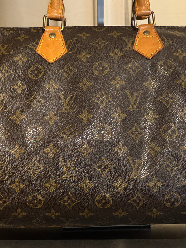 Louis Vuitton Vintage Speedy 35 Monogram Canvas Boston Bag Brown Leather Handles