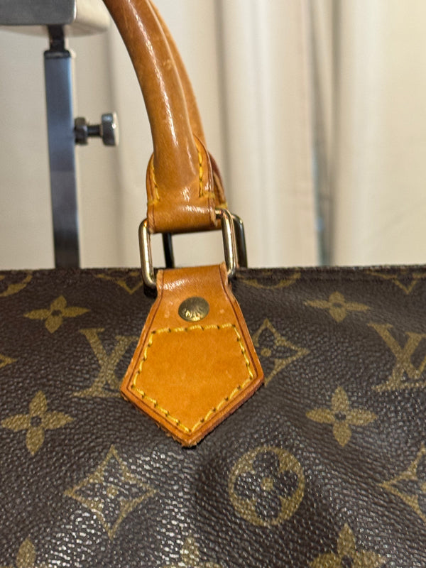 Louis Vuitton Vintage Speedy 35 Monogram Canvas Boston Bag Brown Leather Handles
