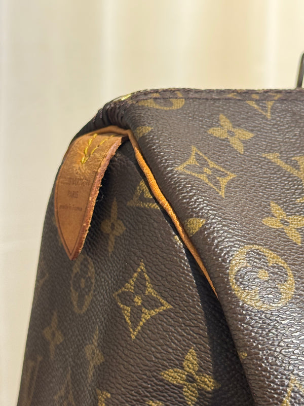 Louis Vuitton Vintage Speedy 35 Monogram Canvas Boston Bag Brown Leather Handles