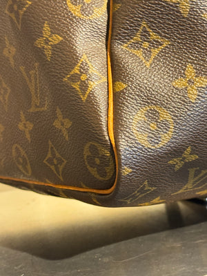 Louis Vuitton Vintage Speedy 35 Monogram Canvas Boston Bag Brown Leather Handles