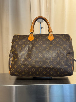 Louis Vuitton Vintage Speedy 35 Monogram Canvas Boston Bag Brown Leather Handles
