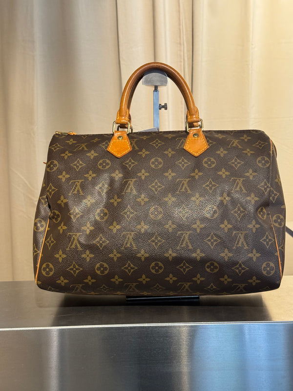 Louis Vuitton Vintage Speedy 35 Monogram Canvas Boston Bag Brown Leather Handles