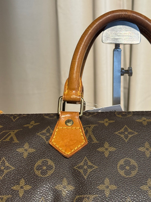 Louis Vuitton Vintage Speedy 35 Monogram Canvas Boston Bag Brown Leather Handles
