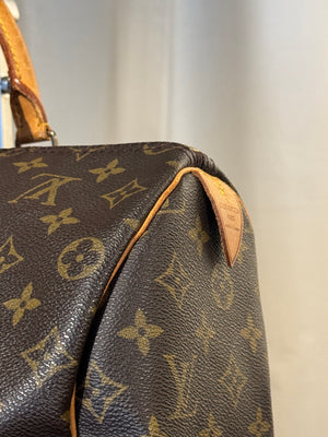 Louis Vuitton Vintage Speedy 35 Monogram Canvas Boston Bag Brown Leather Handles