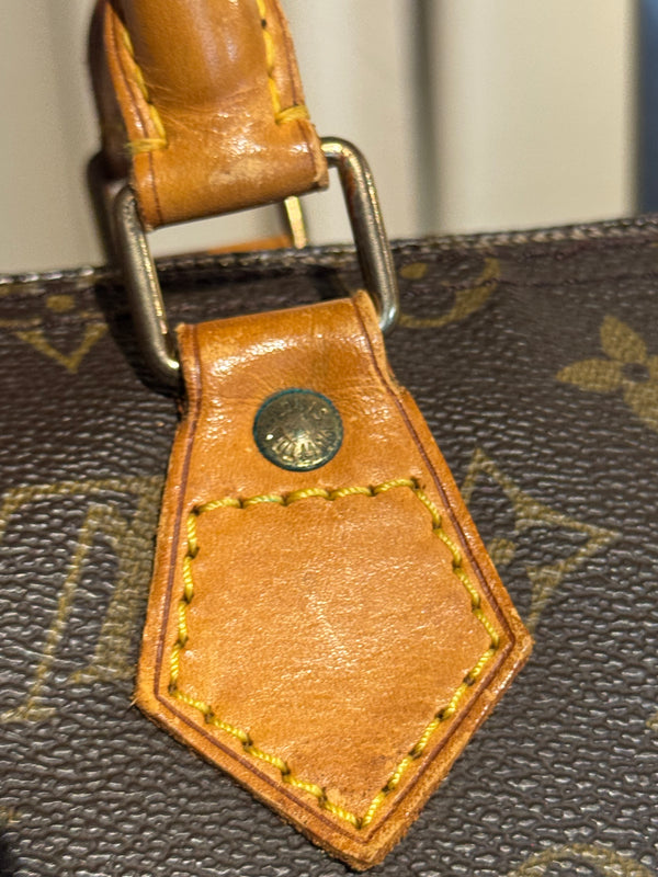 Louis Vuitton Vintage Speedy 35 Monogram Canvas Boston Bag Brown Leather Handles