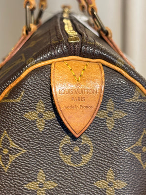 Louis Vuitton Vintage Speedy 35 Monogram Canvas Boston Bag Brown Leather Handles