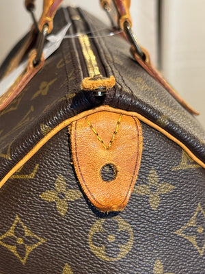Louis Vuitton Vintage Speedy 35 Monogram Canvas Boston Bag Brown Leather Handles