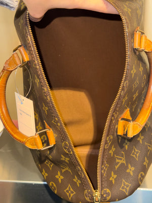 Louis Vuitton Vintage Speedy 35 Monogram Canvas Boston Bag Brown Leather Handles