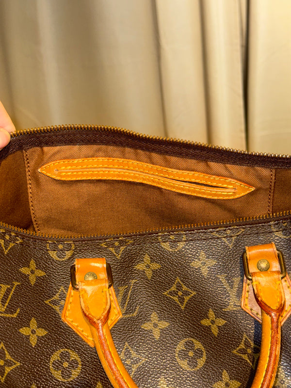 Louis Vuitton Vintage Speedy 35 Monogram Canvas Boston Bag Brown Leather Handles