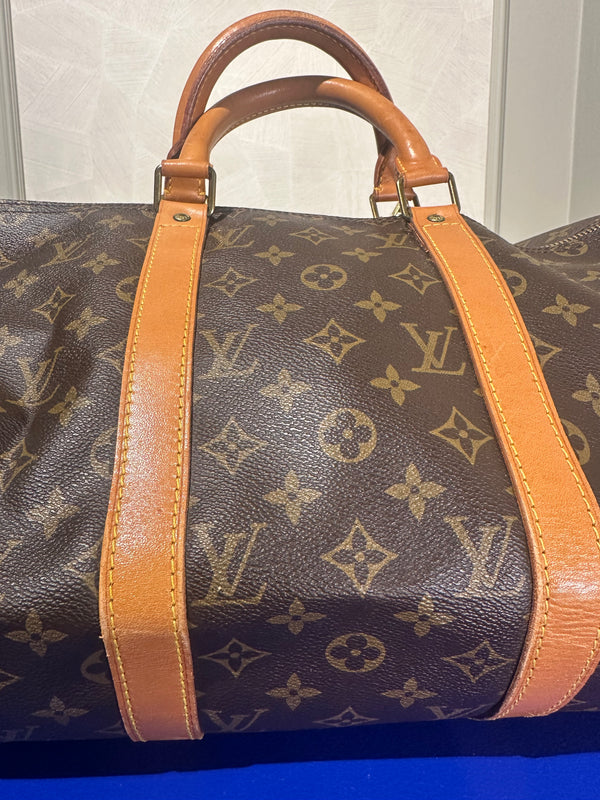 Louis Vuitton Keepall 55 Bag Vintage Monogram Classic Style 48hr weekender duffle bag brown leather handles