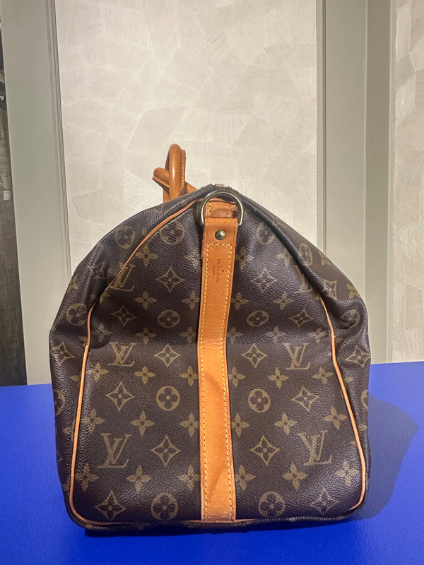Louis Vuitton Keepall 55 Bag Vintage Monogram Classic Style 48hr weekender duffle bag brown leather handles