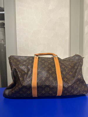 Louis Vuitton Keepall 55 Bag Vintage Monogram Classic Style 48hr weekender duffle bag brown leather handles