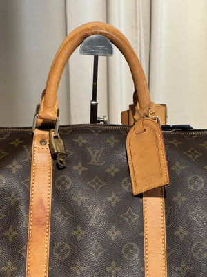 Louis Vuitton Vintage Keepall 55 Monogram Canvas Travel Duffle Bag Brown Leather Trim