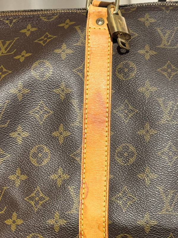 Louis Vuitton Vintage Keepall 55 Monogram Canvas Travel Duffle Bag Brown Leather Trim