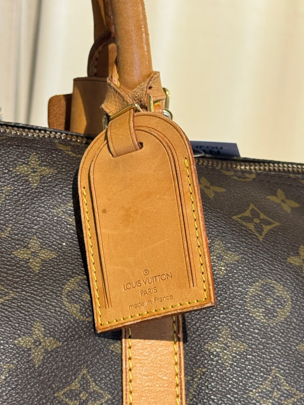 Louis Vuitton Vintage Keepall 55 Monogram Canvas Travel Duffle Bag Brown Leather Trim