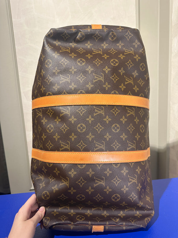 Louis Vuitton Keepall 55 Bag Vintage Monogram Classic Style 48hr weekender duffle bag brown leather handles