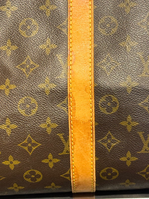 Louis Vuitton Vintage Keepall 55 Monogram Canvas Travel Duffle Bag Brown Leather Trim