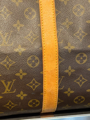 Louis Vuitton Vintage Keepall 55 Monogram Canvas Travel Duffle Bag Brown Leather Trim