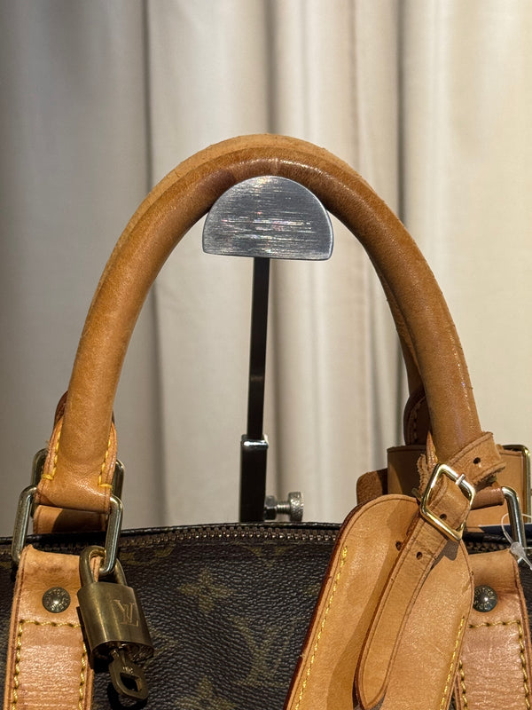 Louis Vuitton Vintage Keepall 55 Monogram Canvas Travel Duffle Bag Brown Leather Trim