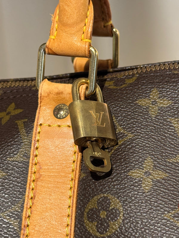 Louis Vuitton Vintage Keepall 55 Monogram Canvas Travel Duffle Bag Brown Leather Trim