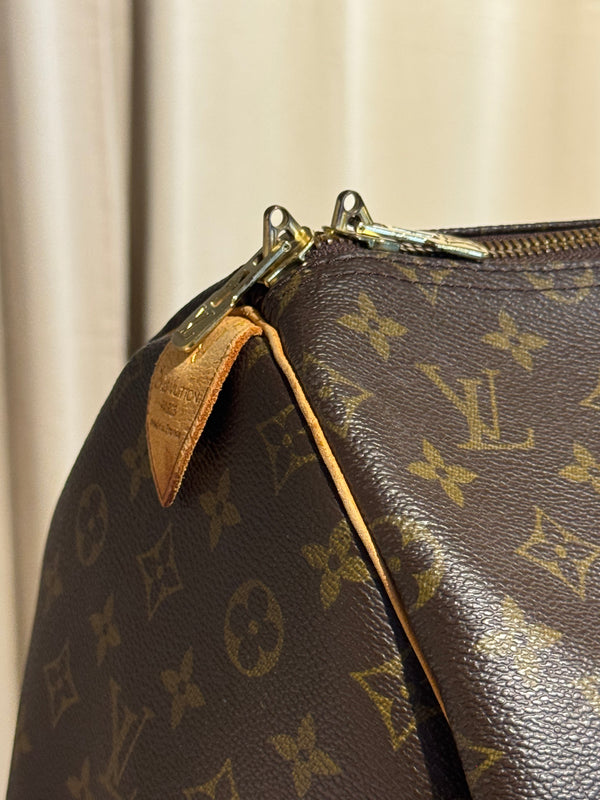 Louis Vuitton Vintage Keepall 55 Monogram Canvas Travel Duffle Bag Brown Leather Trim