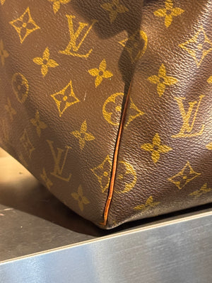 Louis Vuitton Vintage Keepall 55 Monogram Canvas Travel Duffle Bag Brown Leather Trim