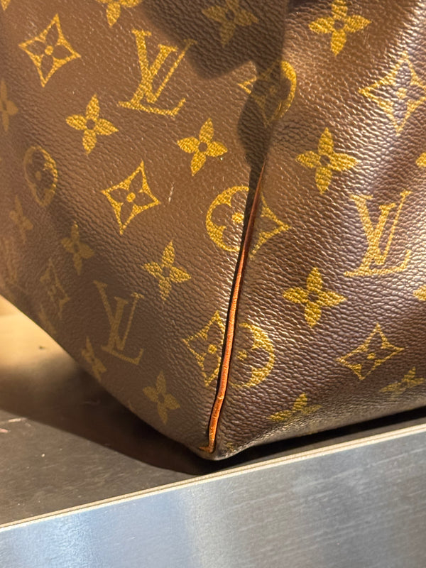 Louis Vuitton Vintage Keepall 55 Monogram Canvas Travel Duffle Bag Brown Leather Trim