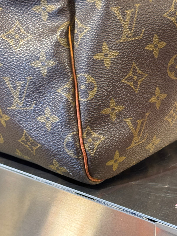 Louis Vuitton Vintage Keepall 55 Monogram Canvas Travel Duffle Bag Brown Leather Trim