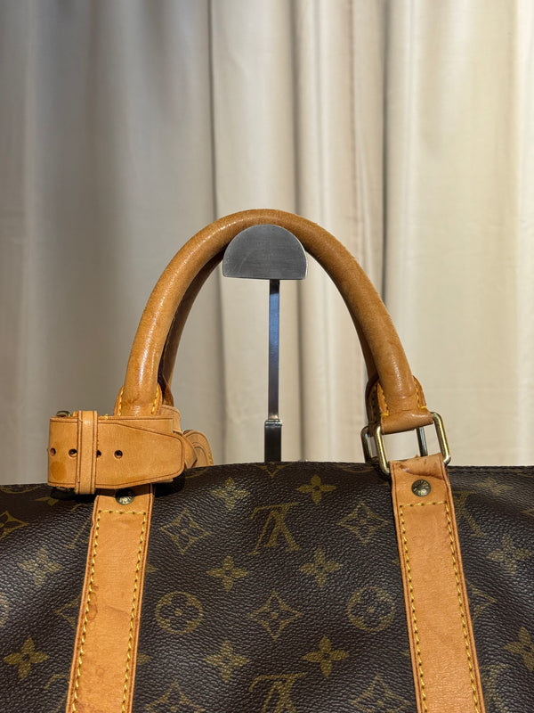 Louis Vuitton Vintage Keepall 55 Monogram Canvas Travel Duffle Bag Brown Leather Trim
