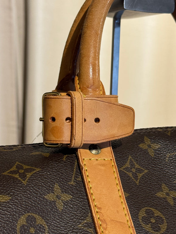 Louis Vuitton Vintage Keepall 55 Monogram Canvas Travel Duffle Bag Brown Leather Trim