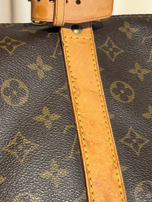 Louis Vuitton Vintage Keepall 55 Monogram Canvas Travel Duffle Bag Brown Leather Trim