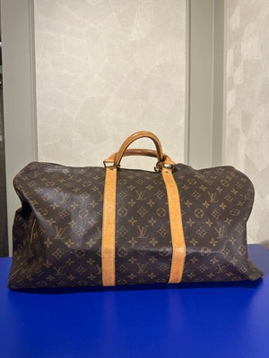 Louis Vuitton Keepall 55 Bag Vintage Monogram Classic Style 48hr weekender duffle bag brown leather handles