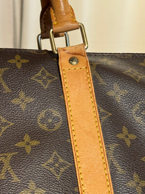 Louis Vuitton Vintage Keepall 55 Monogram Canvas Travel Duffle Bag Brown Leather Trim