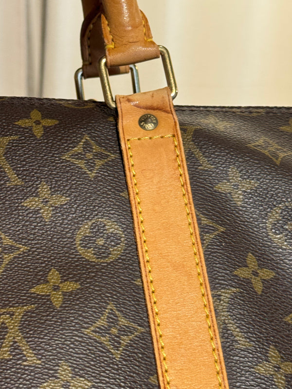 Louis Vuitton Vintage Keepall 55 Monogram Canvas Travel Duffle Bag Brown Leather Trim