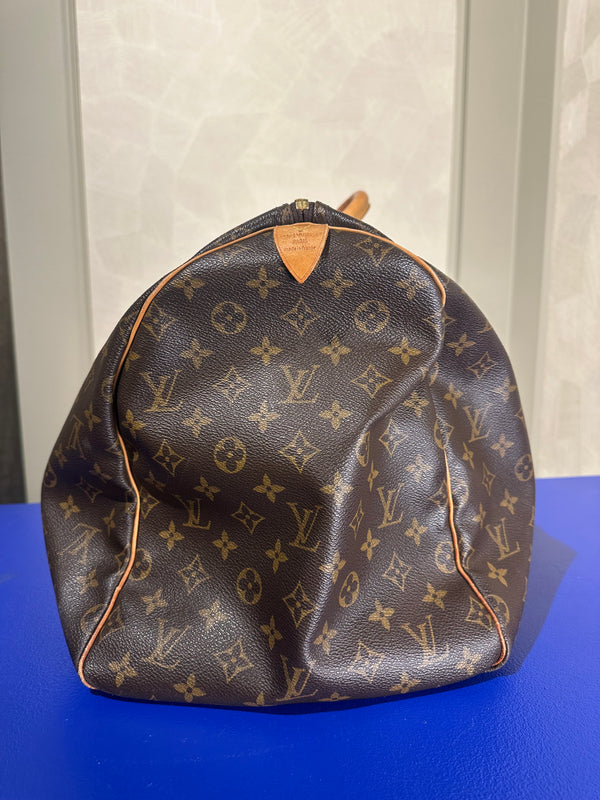 Louis Vuitton Keepall 55 Bag Vintage Monogram Classic Style 48hr weekender duffle bag brown leather handles