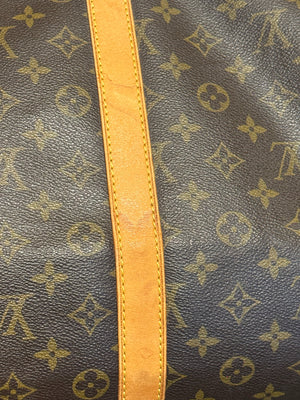 Louis Vuitton Vintage Keepall 55 Monogram Canvas Travel Duffle Bag Brown Leather Trim