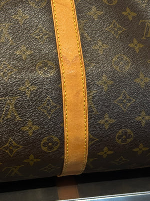 Louis Vuitton Vintage Keepall 55 Monogram Canvas Travel Duffle Bag Brown Leather Trim
