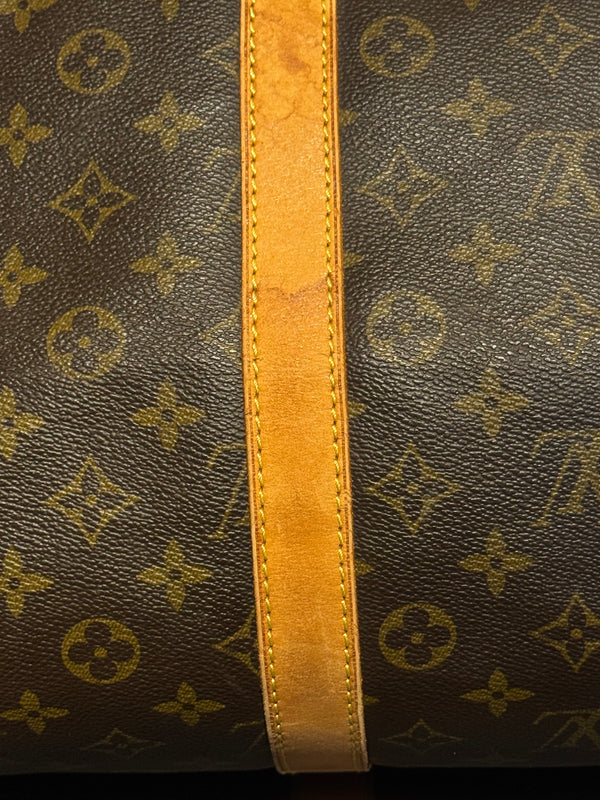 Louis Vuitton Vintage Keepall 55 Monogram Canvas Travel Duffle Bag Brown Leather Trim