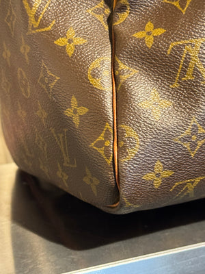 Louis Vuitton Vintage Keepall 55 Monogram Canvas Travel Duffle Bag Brown Leather Trim