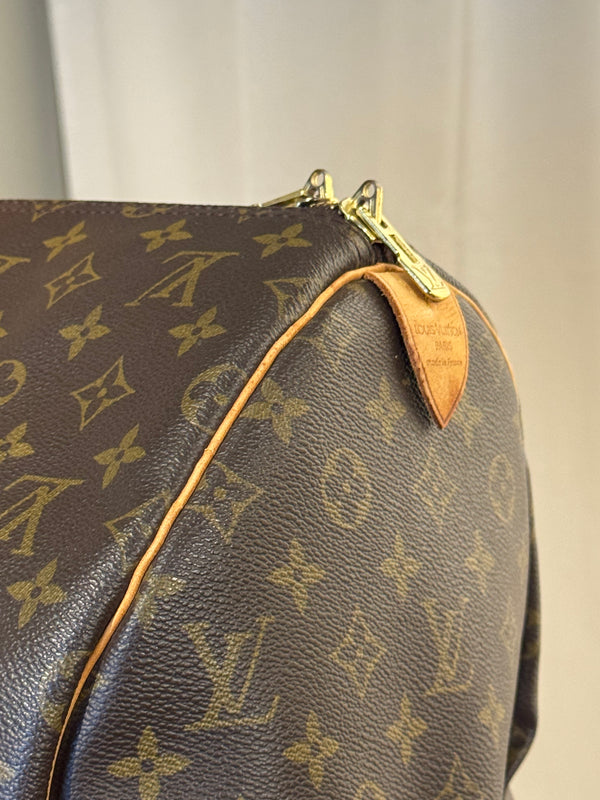 Louis Vuitton Vintage Keepall 55 Monogram Canvas Travel Duffle Bag Brown Leather Trim