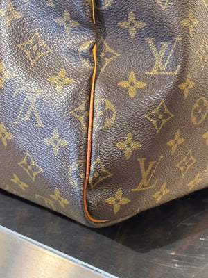 Louis Vuitton Vintage Keepall 55 Monogram Canvas Travel Duffle Bag Brown Leather Trim