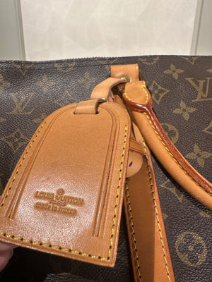 Louis Vuitton Keepall 55 Bag Vintage Monogram Classic Style 48hr weekender duffle bag brown leather handles