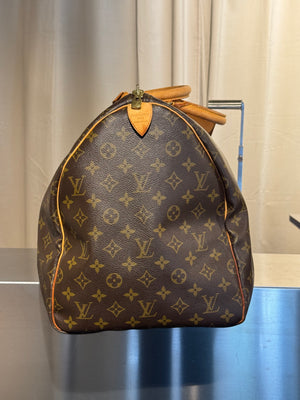 Louis Vuitton Vintage Keepall 55 Monogram Canvas Travel Duffle Bag Brown Leather Trim