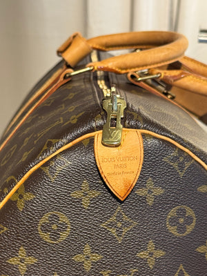 Louis Vuitton Vintage Keepall 55 Monogram Canvas Travel Duffle Bag Brown Leather Trim