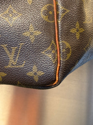 Louis Vuitton Vintage Keepall 55 Monogram Canvas Travel Duffle Bag Brown Leather Trim