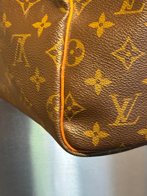 Louis Vuitton Vintage Keepall 55 Monogram Canvas Travel Duffle Bag Brown Leather Trim