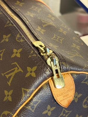 Louis Vuitton Vintage Keepall 55 Monogram Canvas Travel Duffle Bag Brown Leather Trim