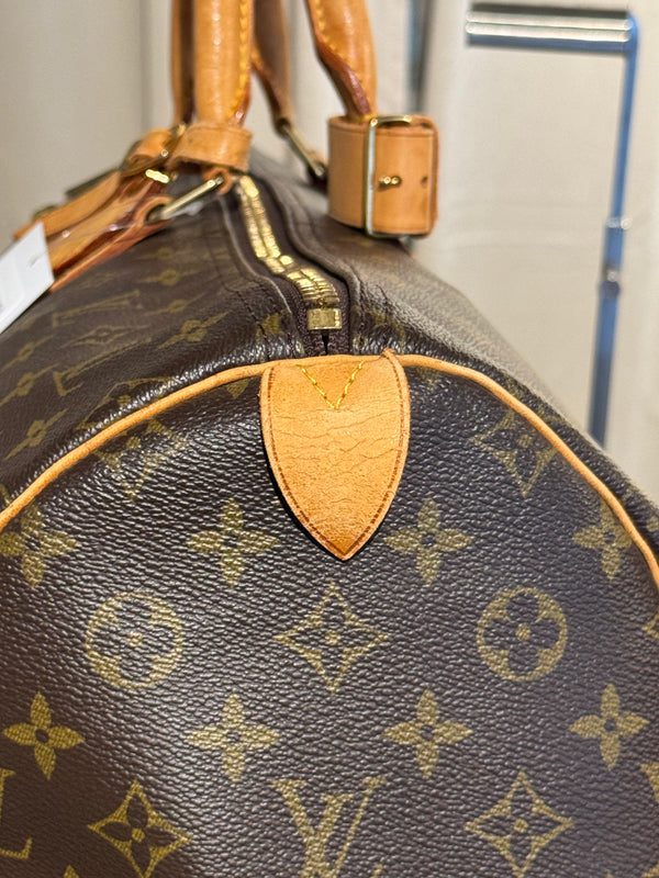 Louis Vuitton Vintage Keepall 55 Monogram Canvas Travel Duffle Bag Brown Leather Trim