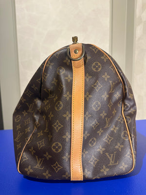 Louis Vuitton Keepall 55 Bag Vintage Monogram Classic Style 48hr weekender duffle bag brown leather handles